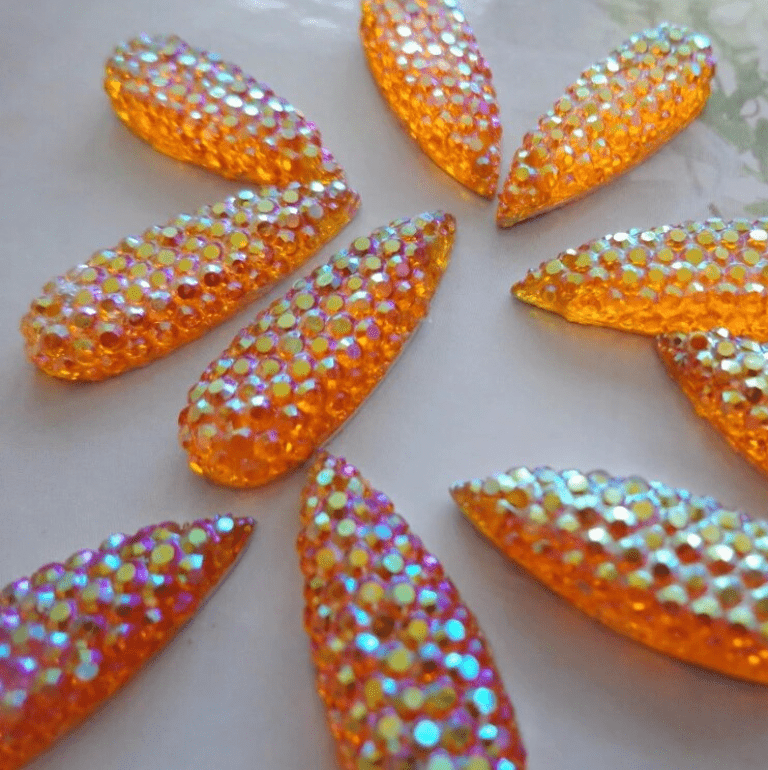 Sundaylace Creations & Bling Resin Gems 8*22mm Orange Dot long Teardrop, Sew on, Resin Gems (Sold in Pair)