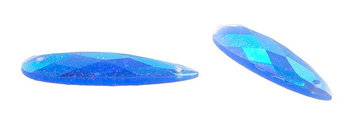 John Beads Resin Gems 8*28mm Glitter Blue AB, Long Teardrop, Resin Gem, Sew-on