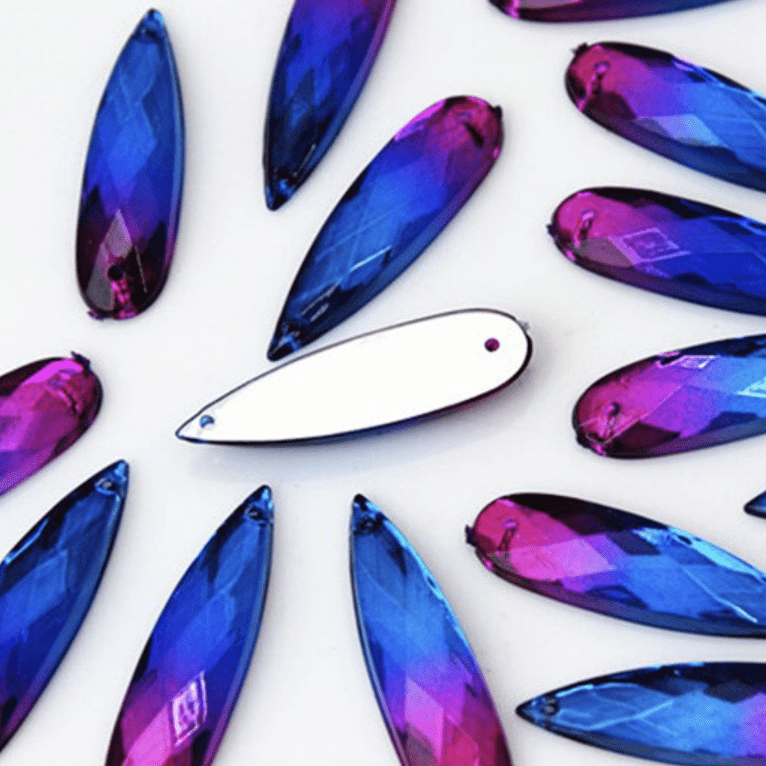 Sundaylace Creations & Bling Resin Gems Purple to Blue Ombre 8*28mm Ombre Long Thin Teardrop, Sew on, Resin Gem