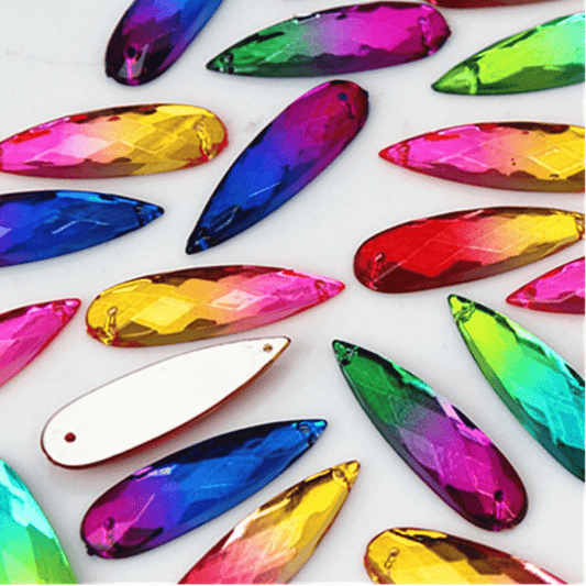 Sundaylace Creations & Bling Resin Gems 8*28mm Mixed Ombre Long Thin Teardrop, Sew on, Resin Gem (Sold in Pair)