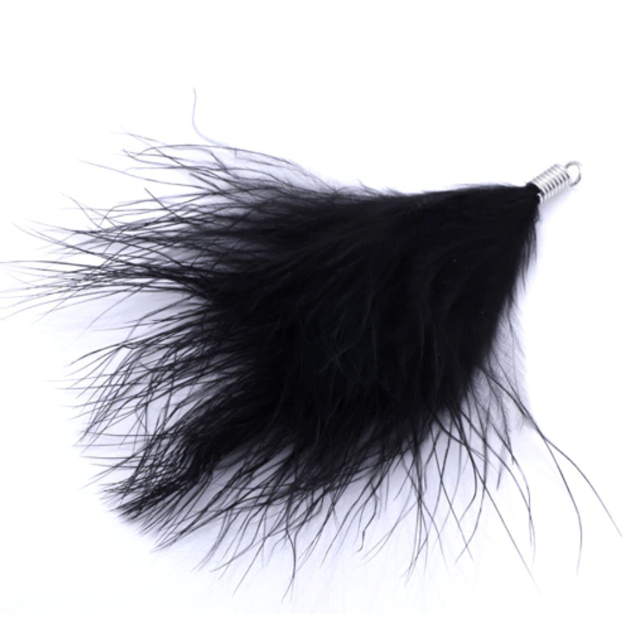 Sundaylace Creations & Bling Black Turkey Feathers 80mm Soft Fluffy Turkey Feather Tassel with one hole silver top, Earring Findings (Sold 5 pair)
