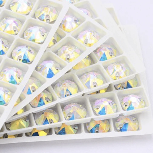 Sundaylace Creations & Bling Fancy Glass Gems 10mm- Flat Top 8mm, 10mm, 12mm Flat top AB Starbust Rivoli,  Grade AAAA High Quality, K9 Glass Sew on, Fancy Glass Gems