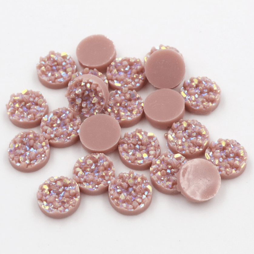 Sundaylace Creations & Bling Resin Gems 10- 12mm Cheyenne Pink AB Druzy Round, Glue-on, Resin Gem