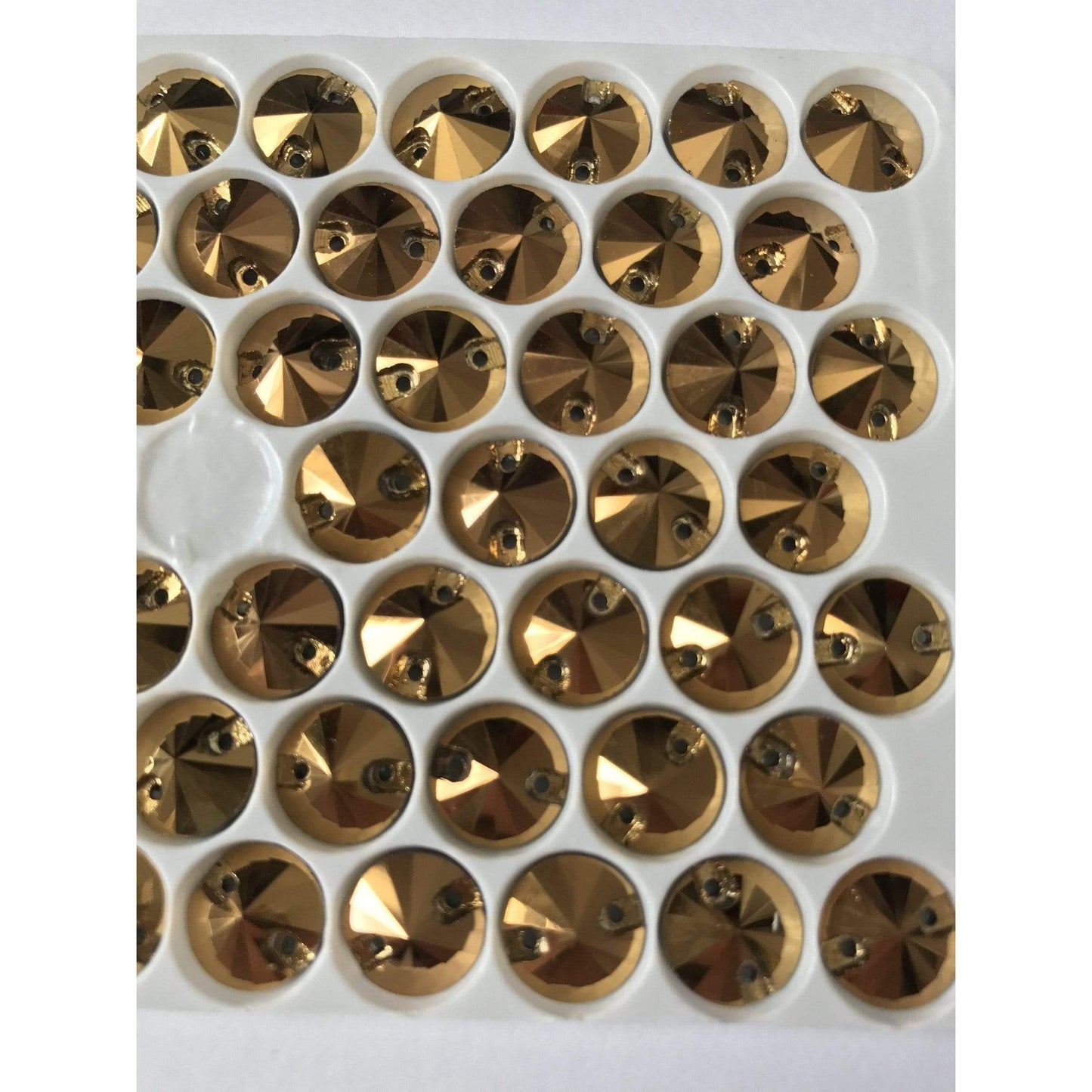Sundaylace Creations & Bling Glass Gem 12mm / Gold 8mm, 10mm, & 12mm Rivoli Metallic Silver/Jet Hematite and Gold Metallic, Sew on, Glass Gem