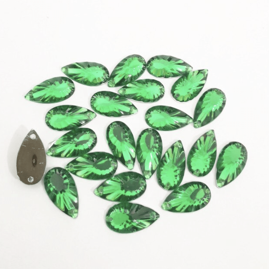 Sundaylace Creations & Bling Resin Gems Green Burst 9*17mm Mixed Burst Long Teardrop, Sew on, Resin Gems *Sold in 4 gems*
