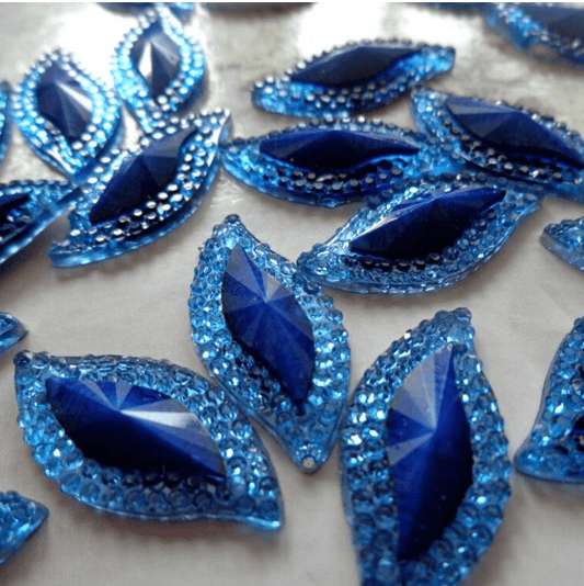 Sundaylace Creations & Bling Resin Gems 9*18mm Royal Blue Framed Navette, Sew on, Resin Gems (Sold in Pair)