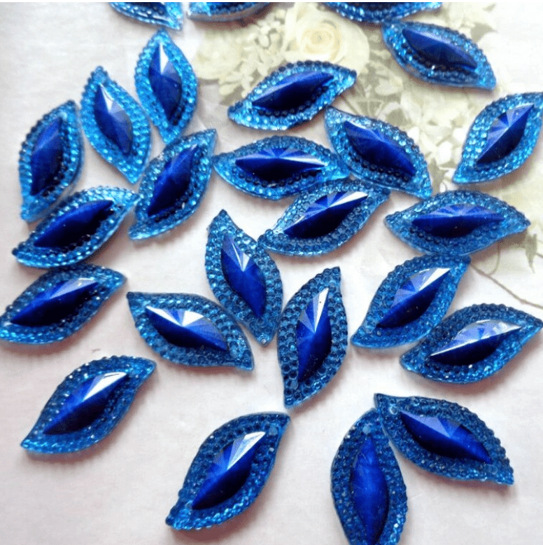 Sundaylace Creations & Bling Resin Gems 9*18mm Royal Blue Framed Navette, Sew on, Resin Gems (Sold in Pair)