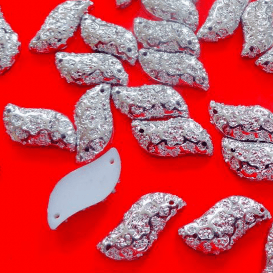 Sundaylace Creations & Bling Resin Gems 9*18mm Silver Metallic S-shaped, Sew on, Resin Gems (Sold in Pair)