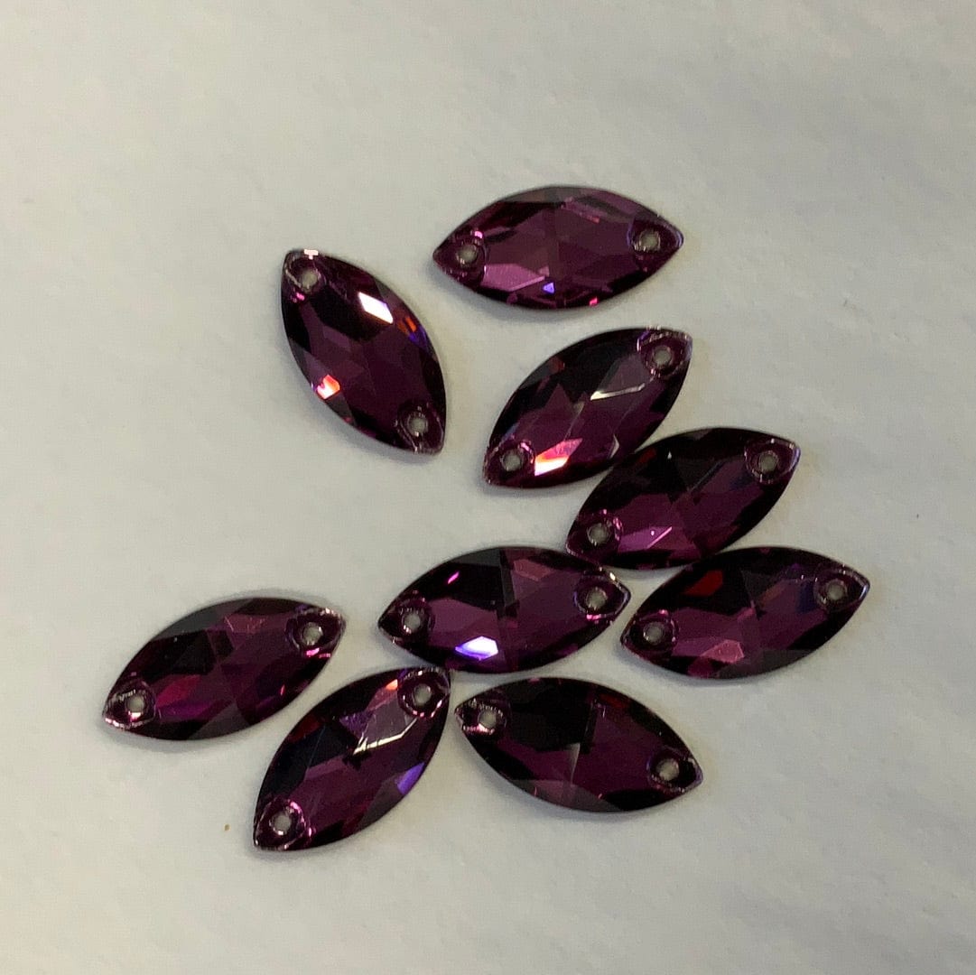Sundaylace Creations & Bling Glass Gems 9*18mm Tanzanite Burgundy Purple, Horse eye/Navette, Sew on, Glass Gems (Sold in Pair)
