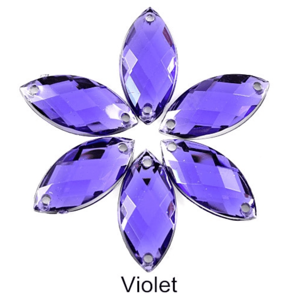 Sundaylace Creations & Bling Resin Gems 9*18mm Violet Navette, Sew On, Resin Gem