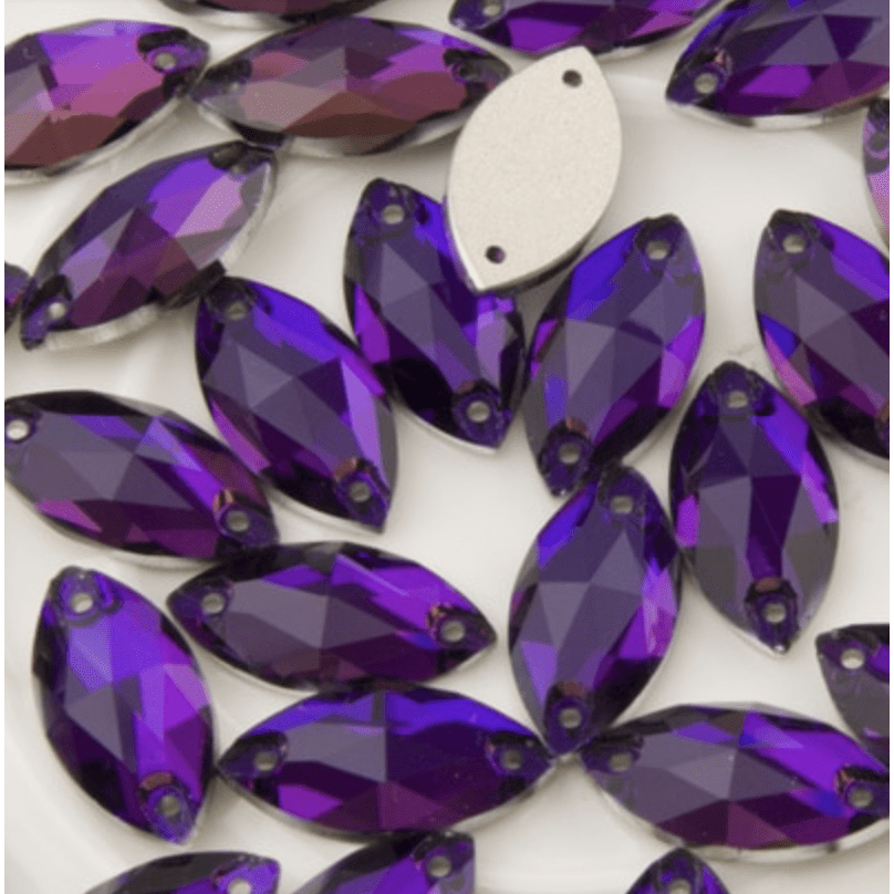 Sundaylace Creations & Bling Fancy Glass Gems 9*18mm Violet Purple Flame Navette, Sew on, Fancy Glass Gems