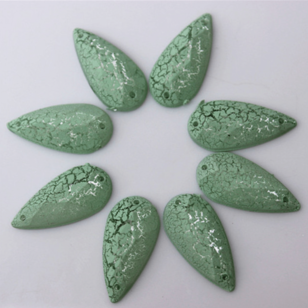 Sundaylace Creations & Bling Resin Gems Mint Green 9*19mm Cracked Matte Chalk Textured Long Teardrop, Sew on, Resin Gems (Sold in Pair)