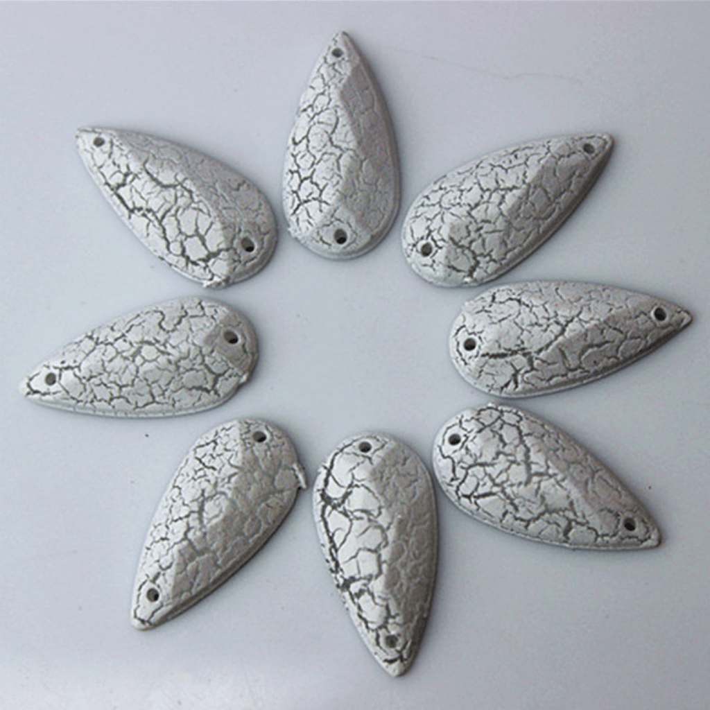 Sundaylace Creations & Bling Resin Gems White 9*19mm Cracked Matte Chalk Textured Long Teardrop, Sew on, Resin Gems (Sold in Pair)