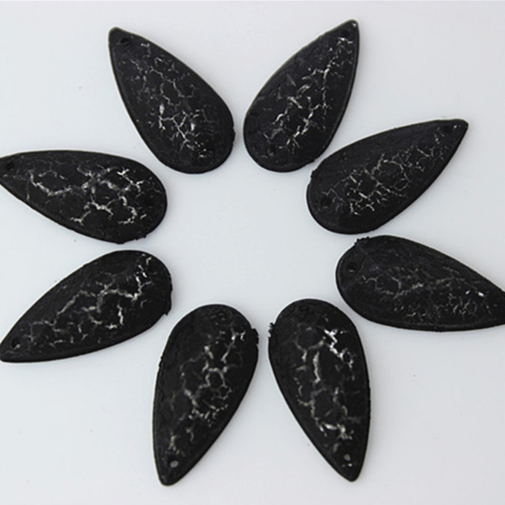 Sundaylace Creations & Bling Resin Gems Gothic Black 9*19mm Cracked Matte Chalk Textured Long Teardrop, Sew on, Resin Gems (Sold in Pair)