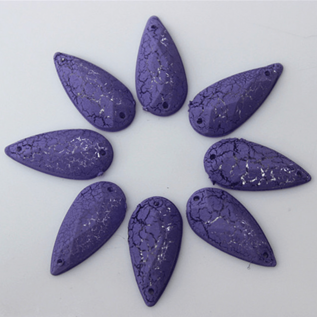 Sundaylace Creations & Bling Resin Gems Purple 9*19mm Cracked Matte Chalk Textured Long Teardrop, Sew on, Resin Gems (Sold in Pair)