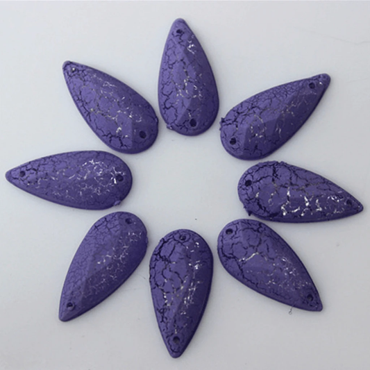 9*19mm, Cheyenne Pink, Cracked Matte Chalk Textured Long Teardrop, Sew on, Resin Gems, Resin Gem, (Sold in Pair)