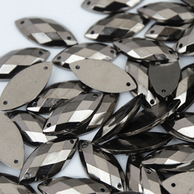 Sundaylace Creations & Bling Resin Gems 9*20mm Silver or Gunmetal Grey Metallic Navette, Sew on, Resin Gems *sold in pair