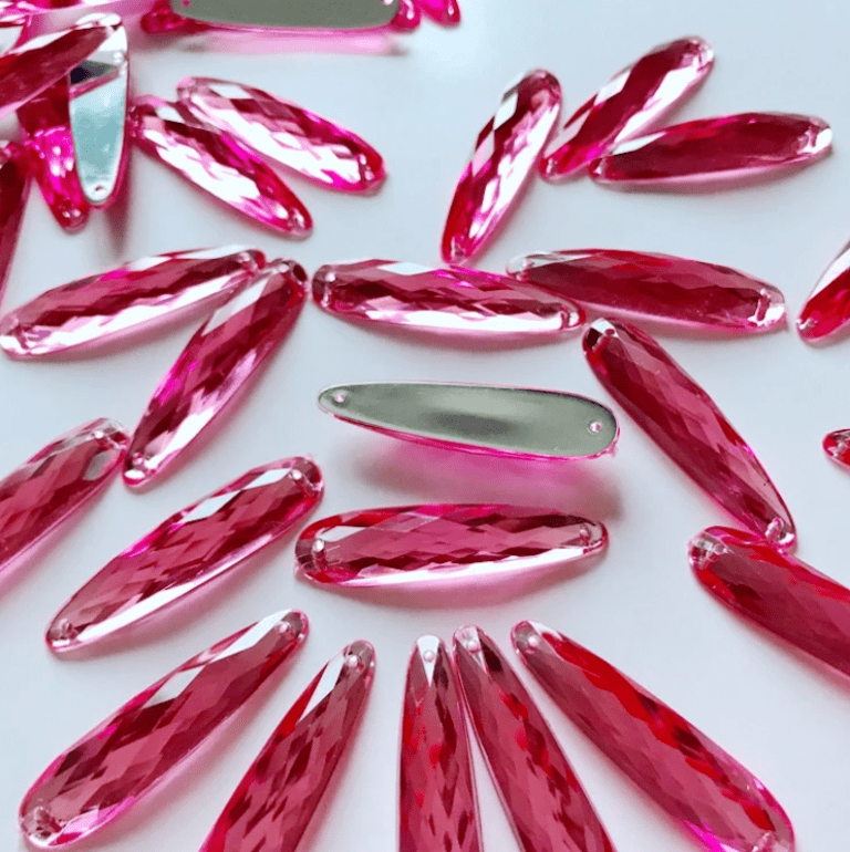 Sundaylace Creations & Bling Resin Gems 9*36mm Pink Long Oval Shaped, Sew on, Resin Gems (Sold in Pair)