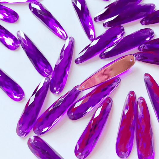 Sundaylace Creations & Bling Resin Gems 9*36mm Purple Long Oval Shaped, Sew on, Resin Gems (Sold in Pair)