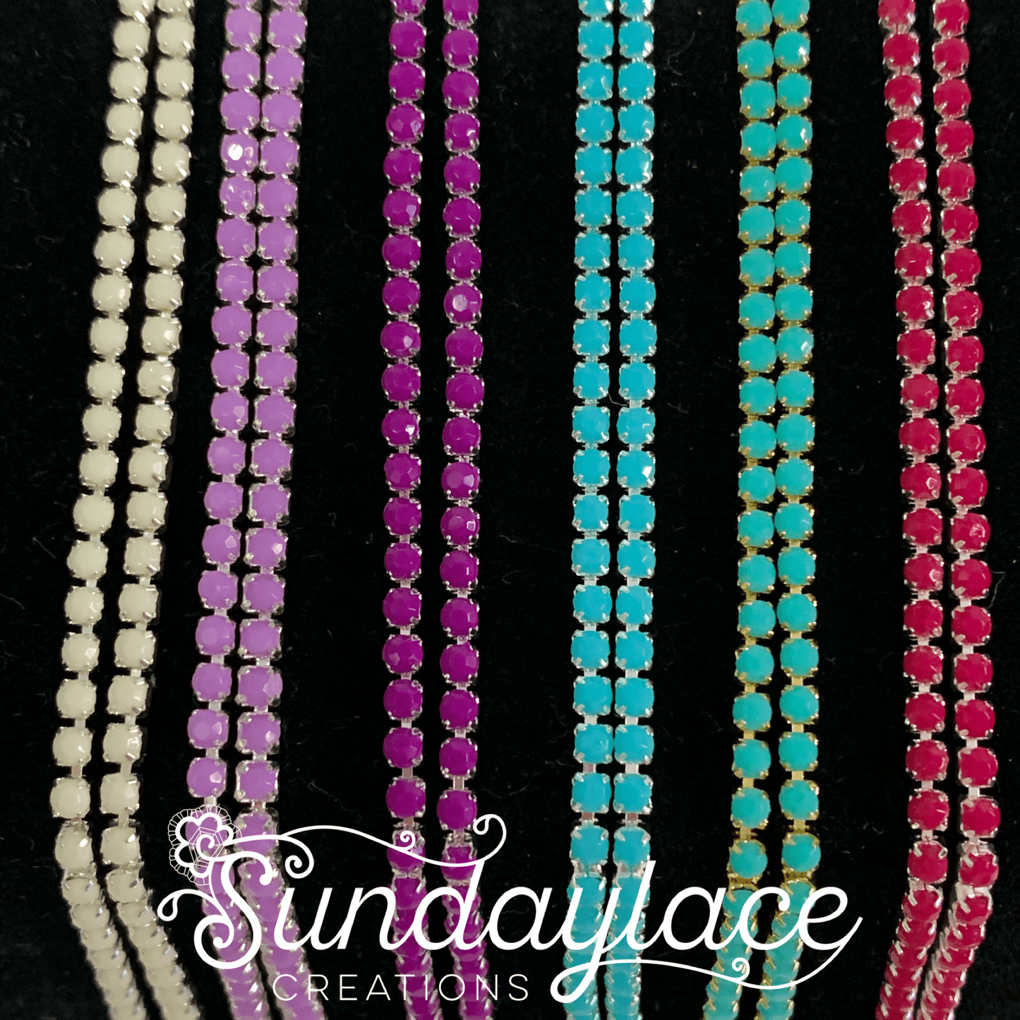 Sundaylace Creations & Bling Promotions Black Friday Surprise: Acrylic Rhinestone Chain Set, 6 Colours 1 yard each