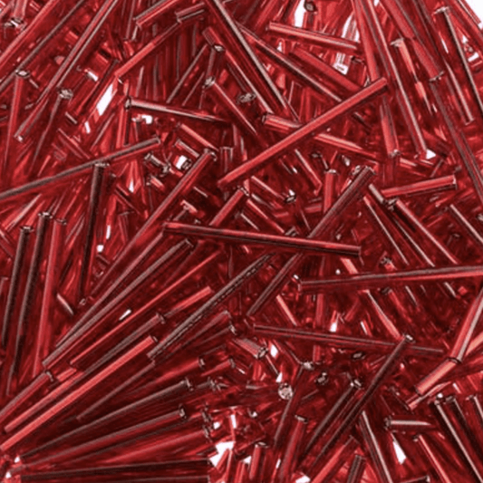Sundaylace Creations & Bling Bugles Beads BUGLES Silver Lined RED Long, 30mm