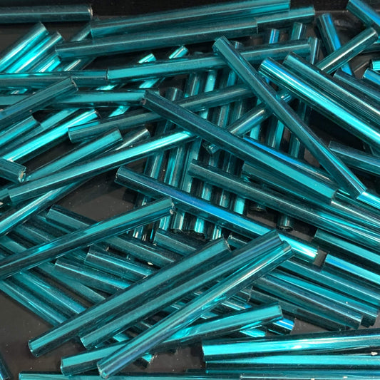 Sundaylace Creations & Bling Bugles Beads BUGLES Silver Lined Teal Green, Long Tubes, 30mm