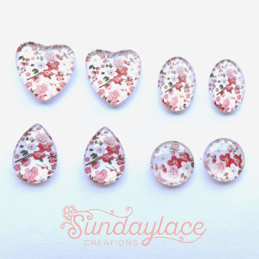 Sundaylace Creations & Bling Cherry Blossom Pink and White Acrylic Printed Gems, Various Shapes