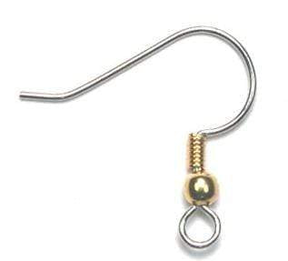 Sundaylace Creations & Bling Basics 18mm Brass/Tin 2-Tone Fish Hook Earring Finding, 18mm Gold/2-tone/Nickel Ear wire, Ball and Coil, Basics *5 pairs*