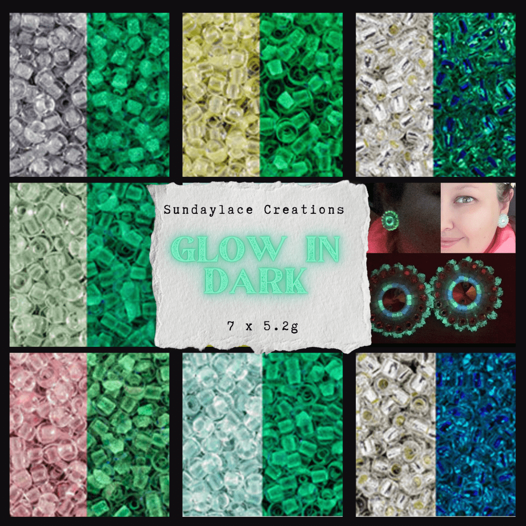 Sundaylace Creations & Bling Promotions Full SET of 11/0 TOHO Japanese GLOW IN DARK  Seedbeads, 5 grams x 7 colours