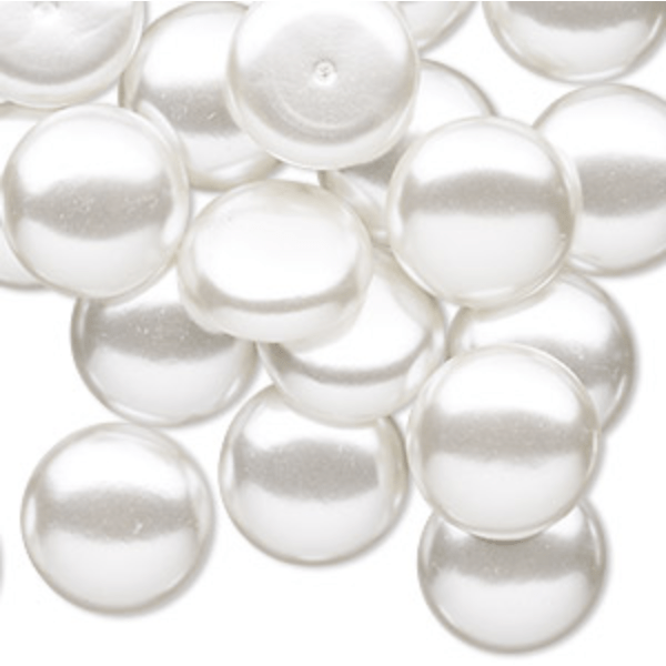 Sundaylace Creations & Bling Pearl Gems 14mm Pearl White FLAT Pearl High Quality Acrylic Pearl Gems, Various sizes, Glue on, Pearl Gems