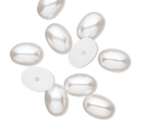 Sundaylace Creations & Bling Resin Gems 12*17mm Pearl White Oval High Quality Acrylic Pearl Gems, Various sizes, Glue on, Pearl Gems