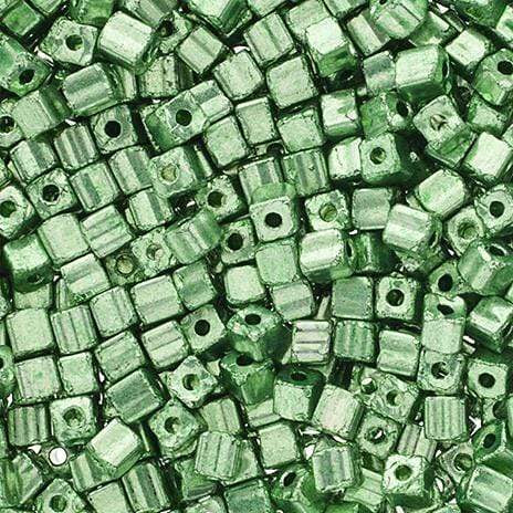 Sundaylace Creations & Bling 3.4x3.4mm Cube Beads JB Square Vial 3.4x3.4mm Cube Beads, Geometric Metallic Green