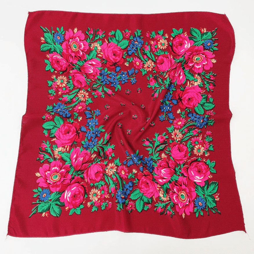 Sundaylace Creations & Bling Promotions Dark Red Floral "Kokum Scarf" Cloth Handkerchief/Scarf in Floral Patterns, Promotional Item
