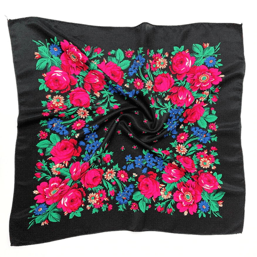 Sundaylace Creations & Bling Promotions Black Floral "Kokum Scarf" Cloth Handkerchief/Scarf in Floral Patterns, Promotional Item