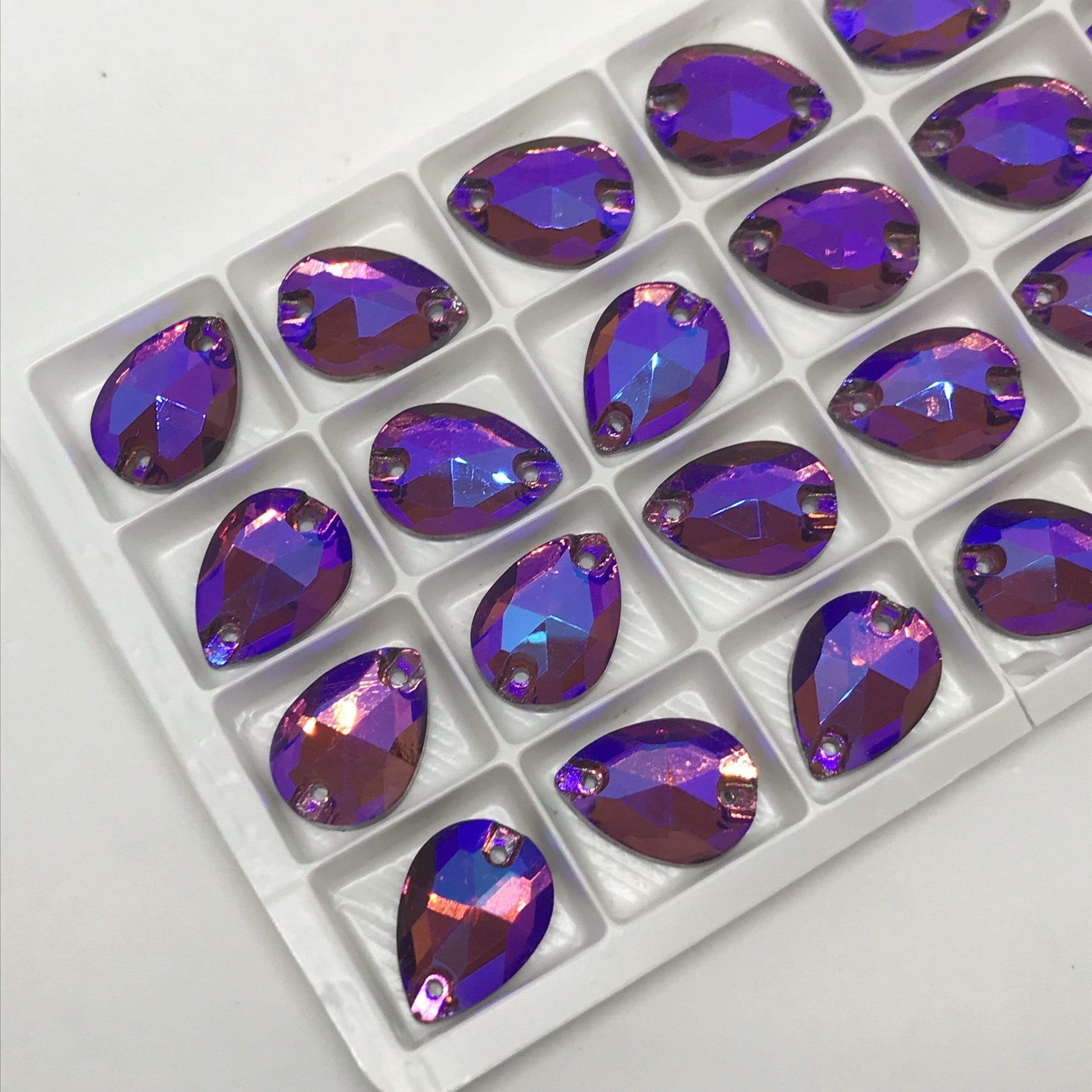 Sundaylace Creations & Bling Glass Gem Light Amethyst/Burgundy AB finish, Teardrop shaped, Sew on, Glass Gem  in 11*18mm or 13*22mm