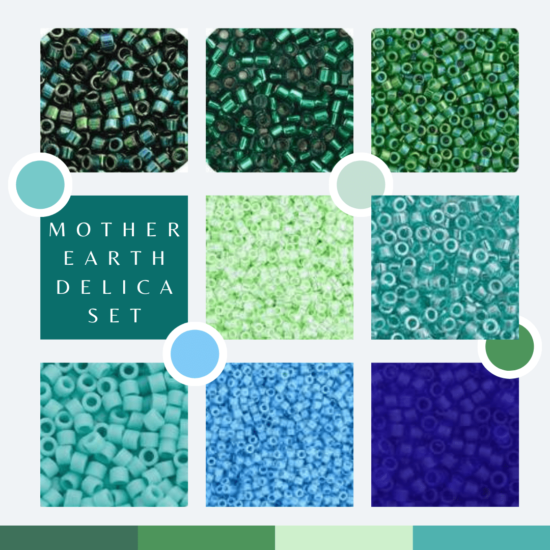 Sundaylace Creations & Bling Promotion Mother Earth Blue/Green Delica Set, 8 Delica Beads Set, Summer Promotions