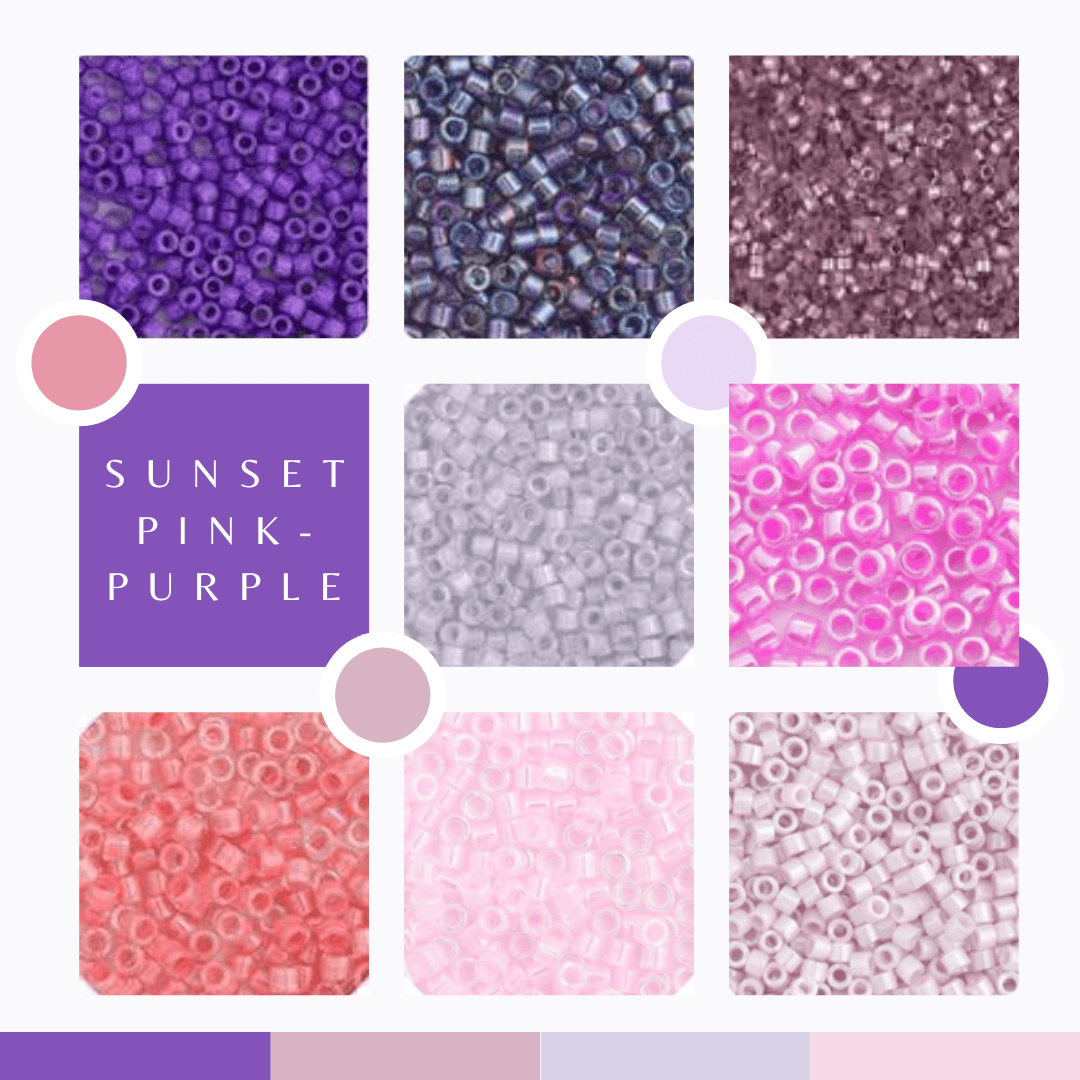Sundaylace Creations & Bling Promotions Pink-Purple Sunset Delica Set, 8 Delica Beads Set, Summer Promotions