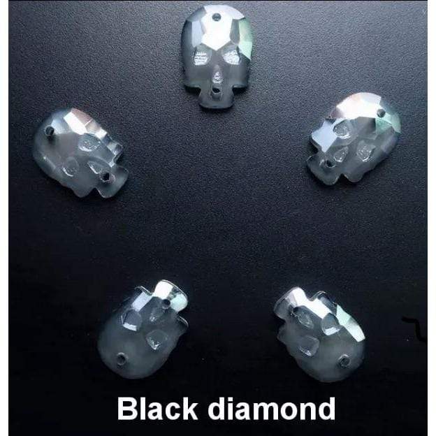 Sundaylace Creations & Bling Fancy Glass Gems Black Diamond Jelly Luster Skull / 18mm Skull Shaped Glass Gem, Flatback, Sew on Gem, in multiple colours