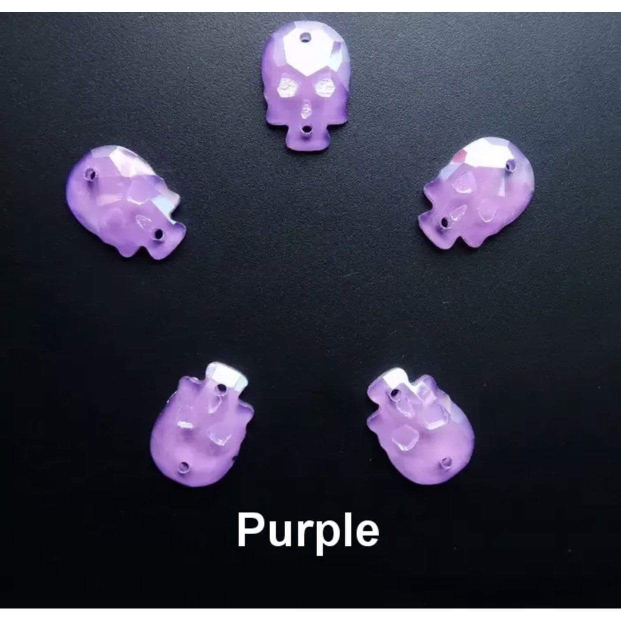 Sundaylace Creations & Bling Fancy Glass Gems Purple Jelly Skull / 18mm Skull Shaped Glass Gem, Flatback, Sew on Gem, in multiple colours