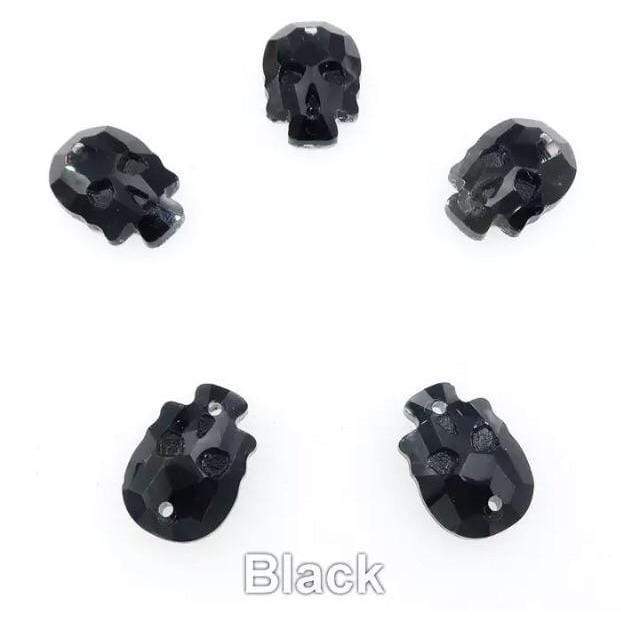 Sundaylace Creations & Bling Fancy Glass Gems Black Skull / 18mm Skull Shaped Glass Gem, Flatback, Sew on Gem, in multiple colours