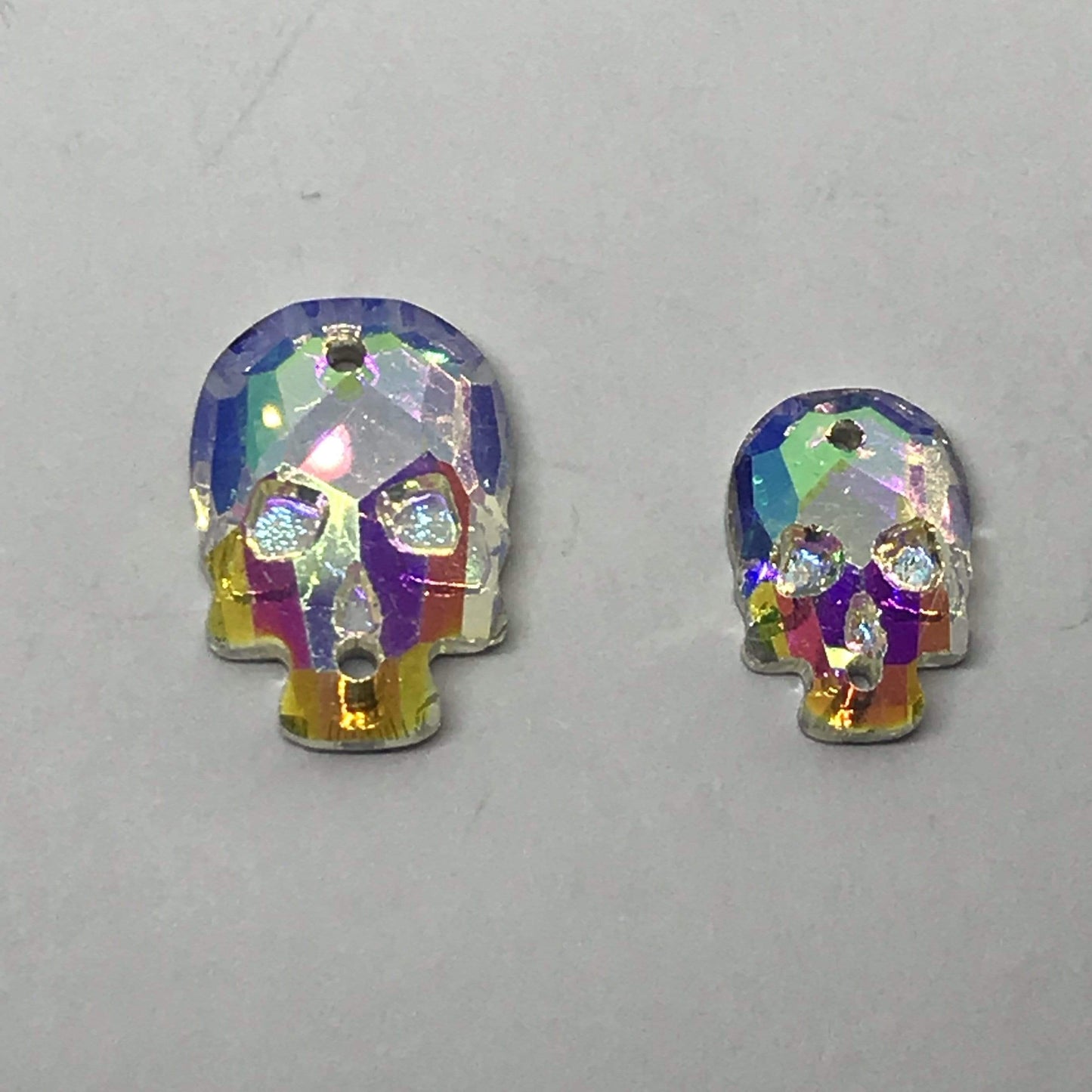 Sundaylace Creations & Bling Fancy Glass Gems AB Skull / 14mm Skull Shaped Glass Gem, Flatback, Sew on Gem, in multiple colours