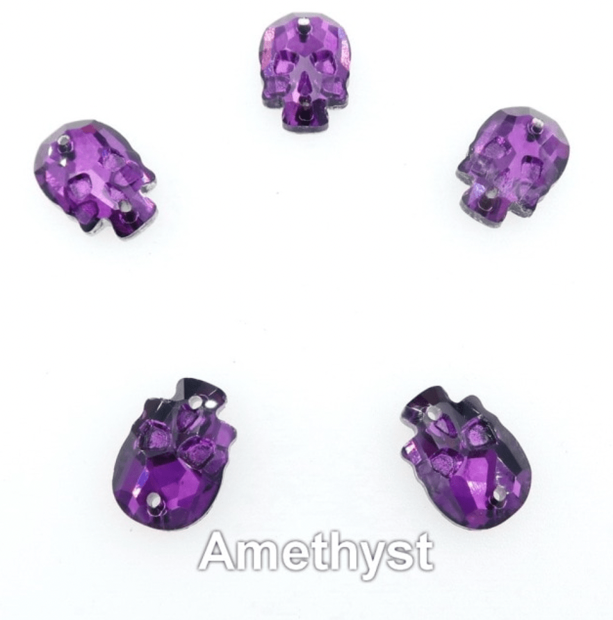 Sundaylace Creations & Bling Fancy Glass Gems Dark Purple Skull / 14mm Skull Shaped Glass Gem, Flatback, Sew on Gem, in multiple colours