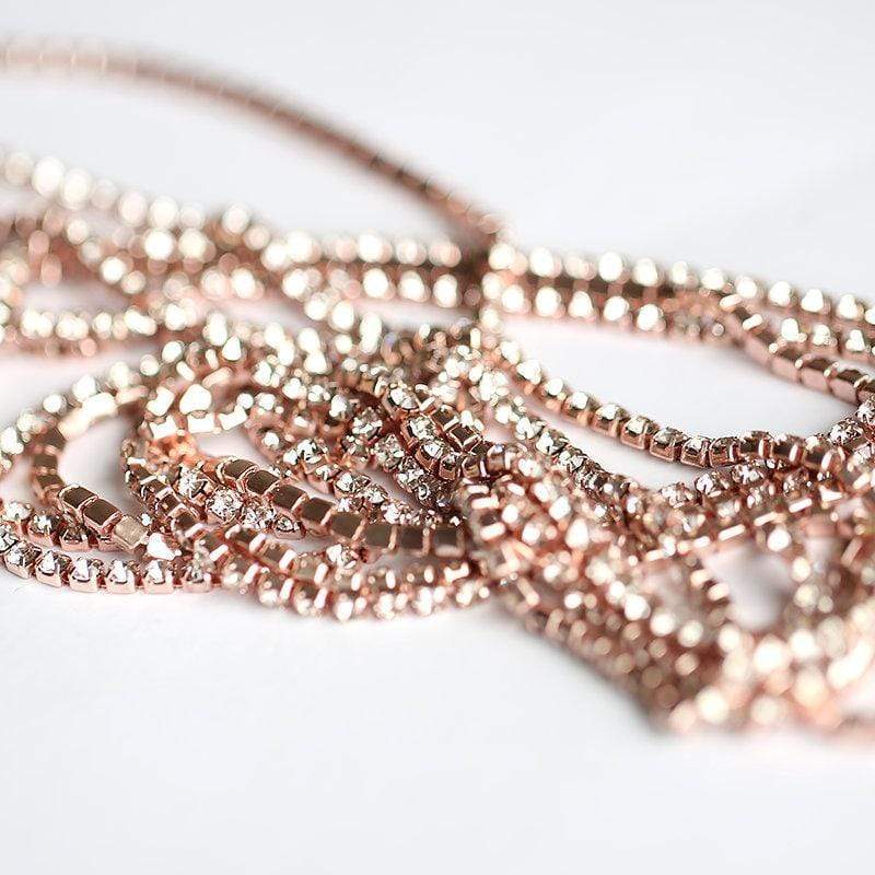 Sundaylace Creations & Bling SS6 Metal Rhinestone Chain Ss12 & Ss6 Clear Stone DENSE, Light Rose Gold /Champagne Metal Rhinestone Chain, Sold in yard