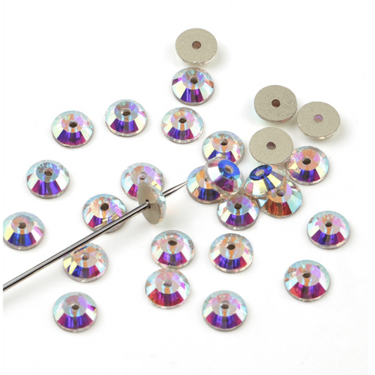Sundaylace Creations & Bling Glass Gems Ss30 (6mm) Crystal  AB with Hole in middle, Sew on, Glass Gem *Sold in 12 pieces*