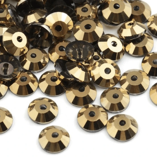 Sundaylace Creations & Bling Glass Gems Gold Metallic with One Hole Ss30 (6mm) Crystal AB or GOLD with Hole in middle, Sew on, Glass Gem *Sold in 12 pieces*