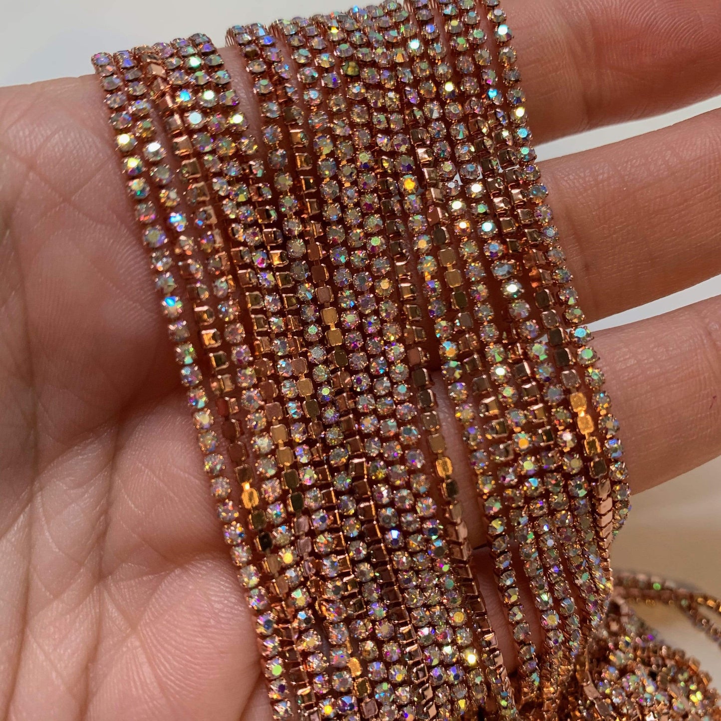 Ss4 AB in Rose Gold Metal Rhinestone Chain, Sold in 33