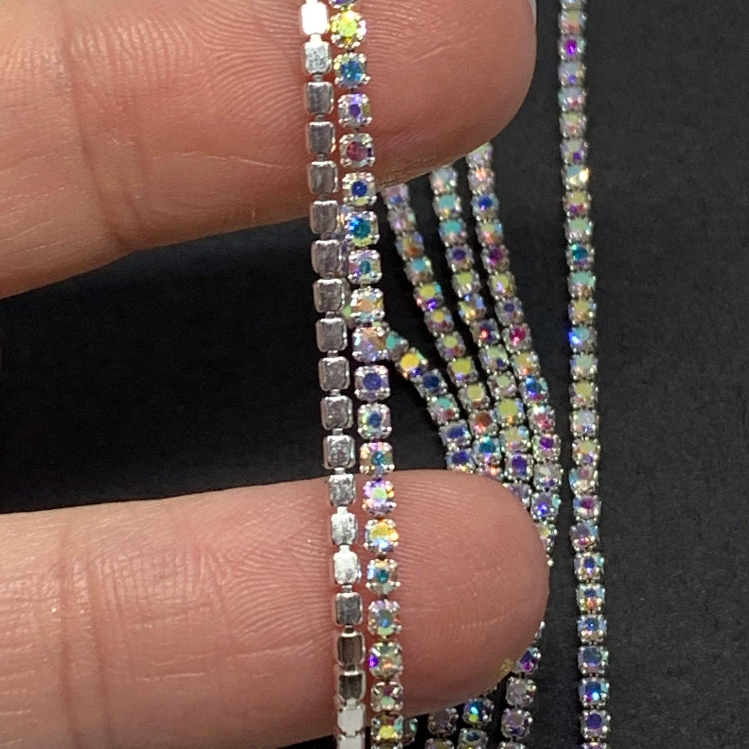 Sundaylace Creations & Bling SS4 Metal Rhinestone Chain Ss4 AB Silver Metal Rhinestone Chain, Dense Chain, 33" inches