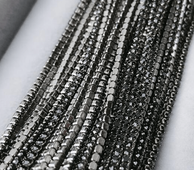 Sundaylace Creations & Bling SS4 Metal Rhinestone Chain Ss4 Black Stone, Gunmetal Metal Rhinestone Chain, Dense Chain, 33" inches