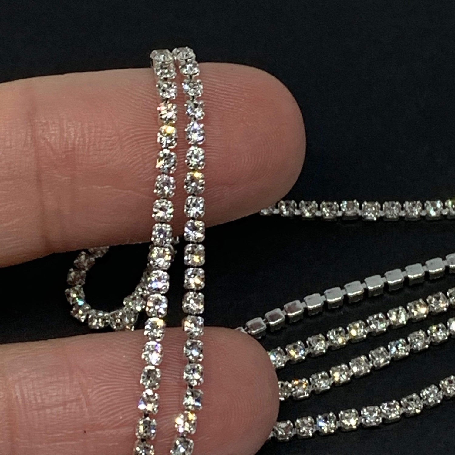 Sundaylace Creations & Bling SS4 Metal Rhinestone Chain Ss4 Clear Silver Metal Rhinestone Chain, Dense Chain, 33" inches