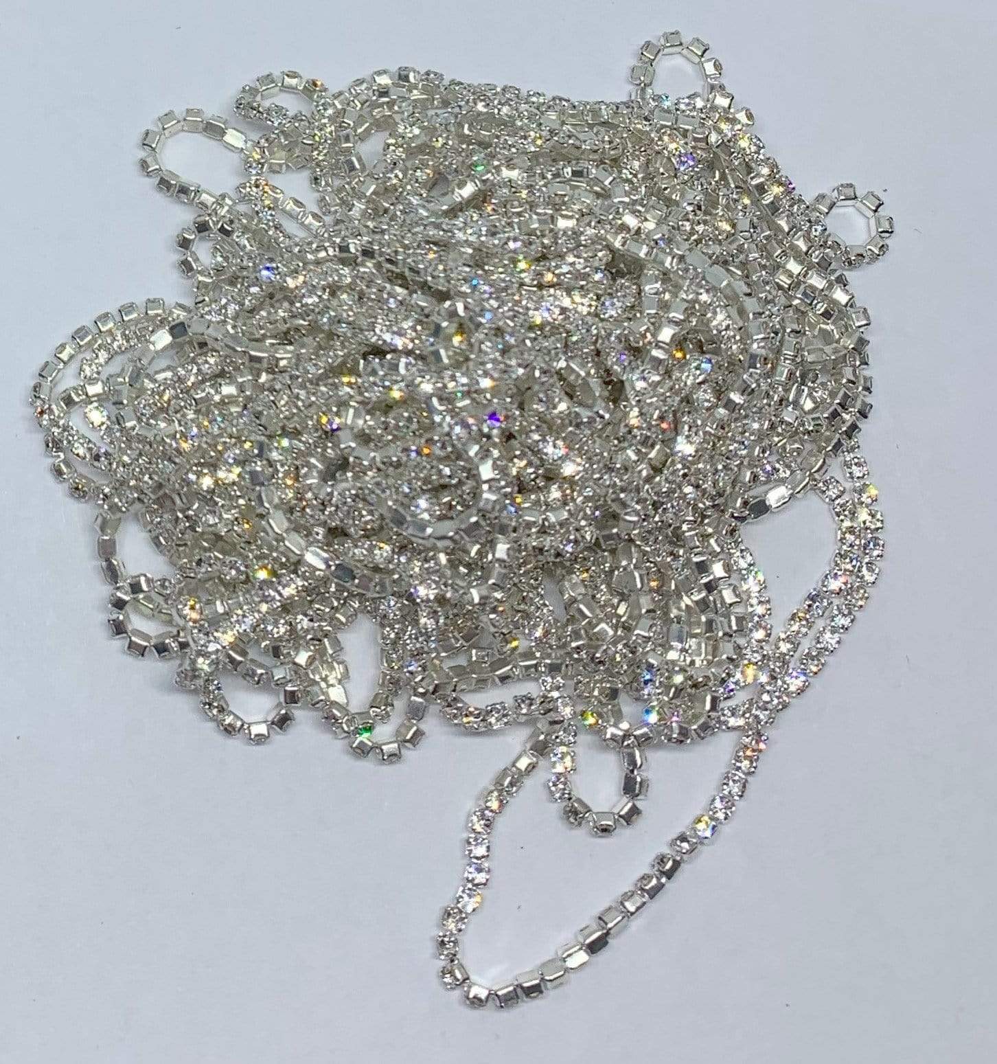 Sundaylace Creations & Bling SS4 Metal Rhinestone Chain Ss4 Clear Silver Metal Rhinestone Chain, Dense Chain, 33" inches
